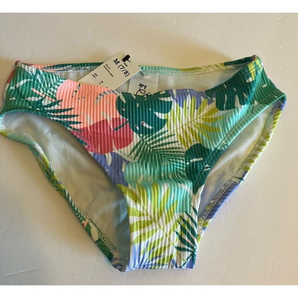 Art Class Swim Bottom Girls M 7/8 Multicolor NWT Tropical Floral Ribbed C907